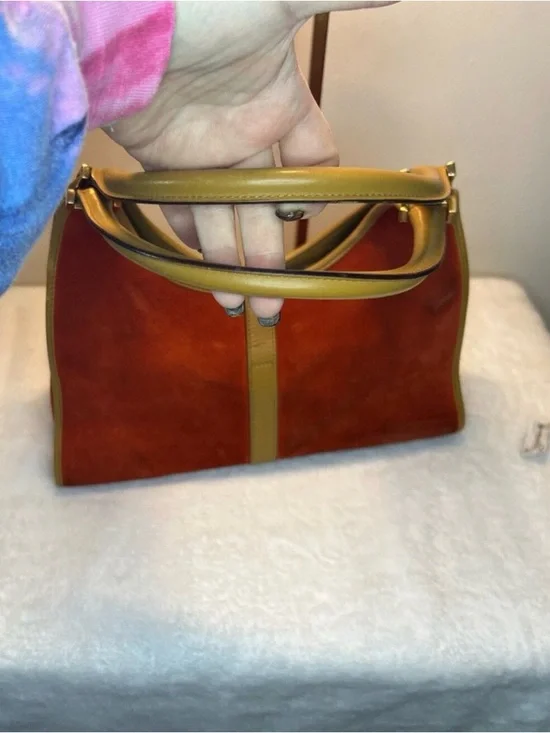 RARE GUCCI Vintage Red Orange Suede Jackie Bag Top-Handle Shoulder Bag - Picture 5 of 16